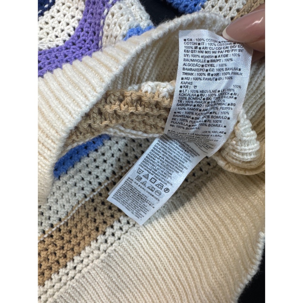 Gap Rainbow Striped Open Knit Crochet Sweater Cream Multi Color Cotton Small - Picture 5 of 7